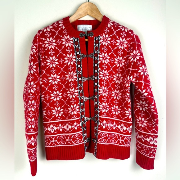 Petite Sophisticate Women's Small  Fine Wool Cardigan Fair Isle Lined Christmas - Picture 1 of 10